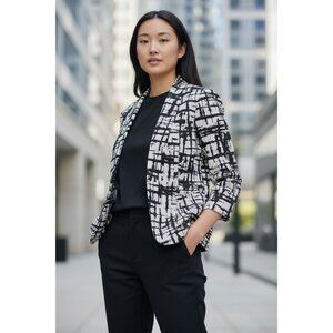 NEW Kasper Womens Size 4 Black White Elegant Party Chic Blazer Jacket 3/4 Sleeve